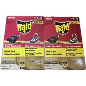 Raid 12 Double Control Small Roach Baits + 3 Egg Stoppers 3 Month Protection 2x
